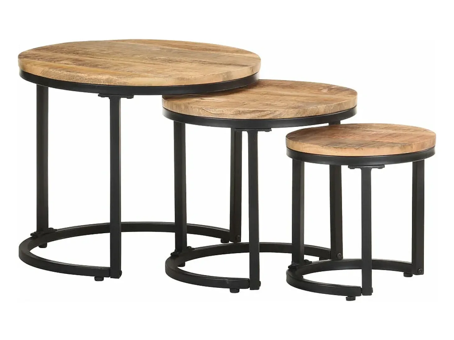 Mesas de apoio 3 pcs madeira de mangueira áspera