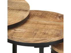 Mesas de apoio 3 pcs madeira de mangueira áspera