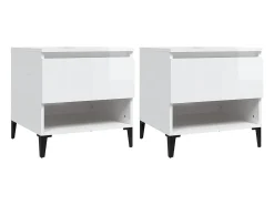 Mesas de apoio 2 pcs 50x46x50cm deriv. madeira branco brilhante