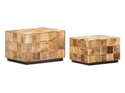 Mesas de centro 2 pcs c/ design blocos madeira mangueira áspera