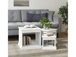 Mesas de centro 3 pcs derivados de madeira branco