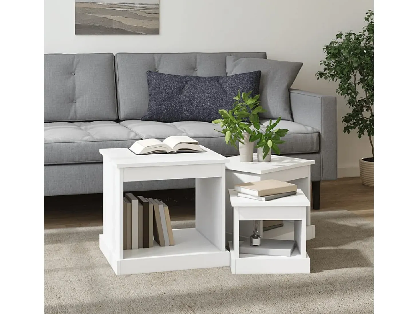 Mesas de centro 3 pcs derivados de madeira branco