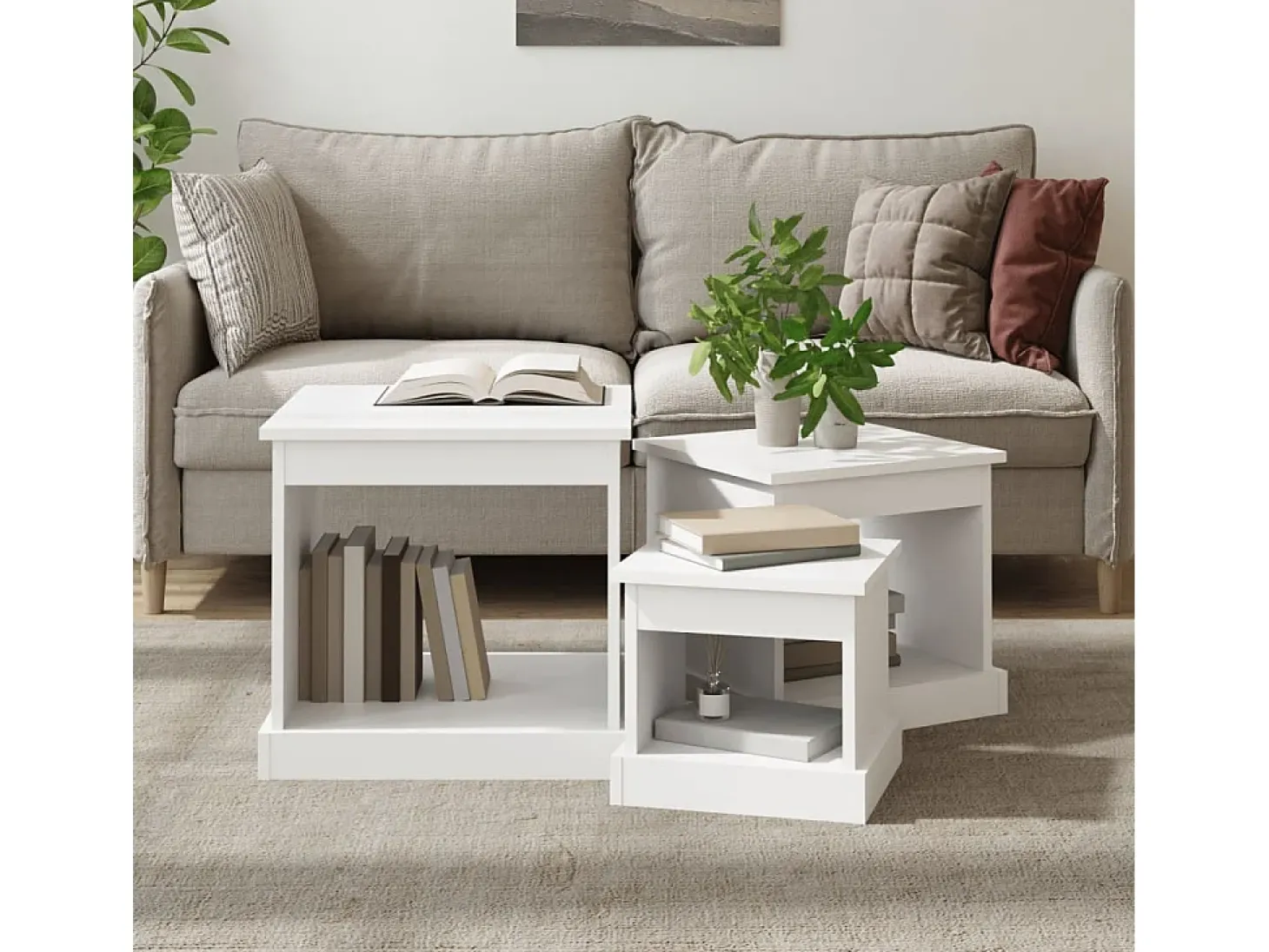 Mesas de centro 3 pcs derivados de madeira branco