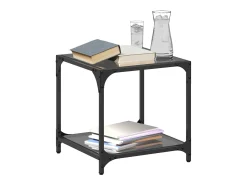 Mesas de centro c/ topo em vidro preto 2 pcs 40x40x40 cm aço PT432911