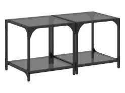 Mesas de centro c/ topo em vidro preto 2 pcs 40x40x40 cm aço PT432911