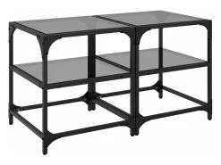 Mesas de centro c/ topo em vidro preto 2 pcs 40x40x45 cm aço