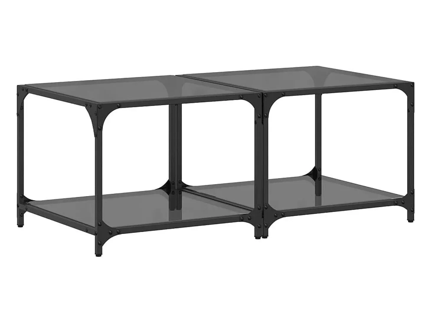 Mesas de centro c/ topo em vidro preto 2 pcs 50x50x40 cm aço