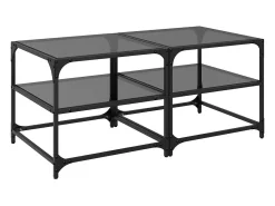 Mesas de centro c/ topo em vidro preto 2 pcs 50x50x45 cm aço