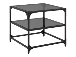 Mesas de centro c/ topo em vidro preto 2 pcs 50x50x45 cm aço PT151170
