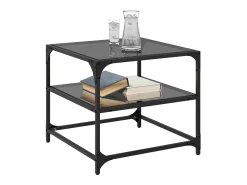 Mesas de centro c/ topo em vidro preto 2 pcs 50x50x45 cm aço PT151170