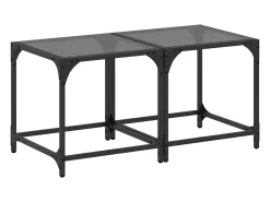 Mesas de centro c/ topo em vidro preto 2 pcs 40x40x40 cm aço PT448207