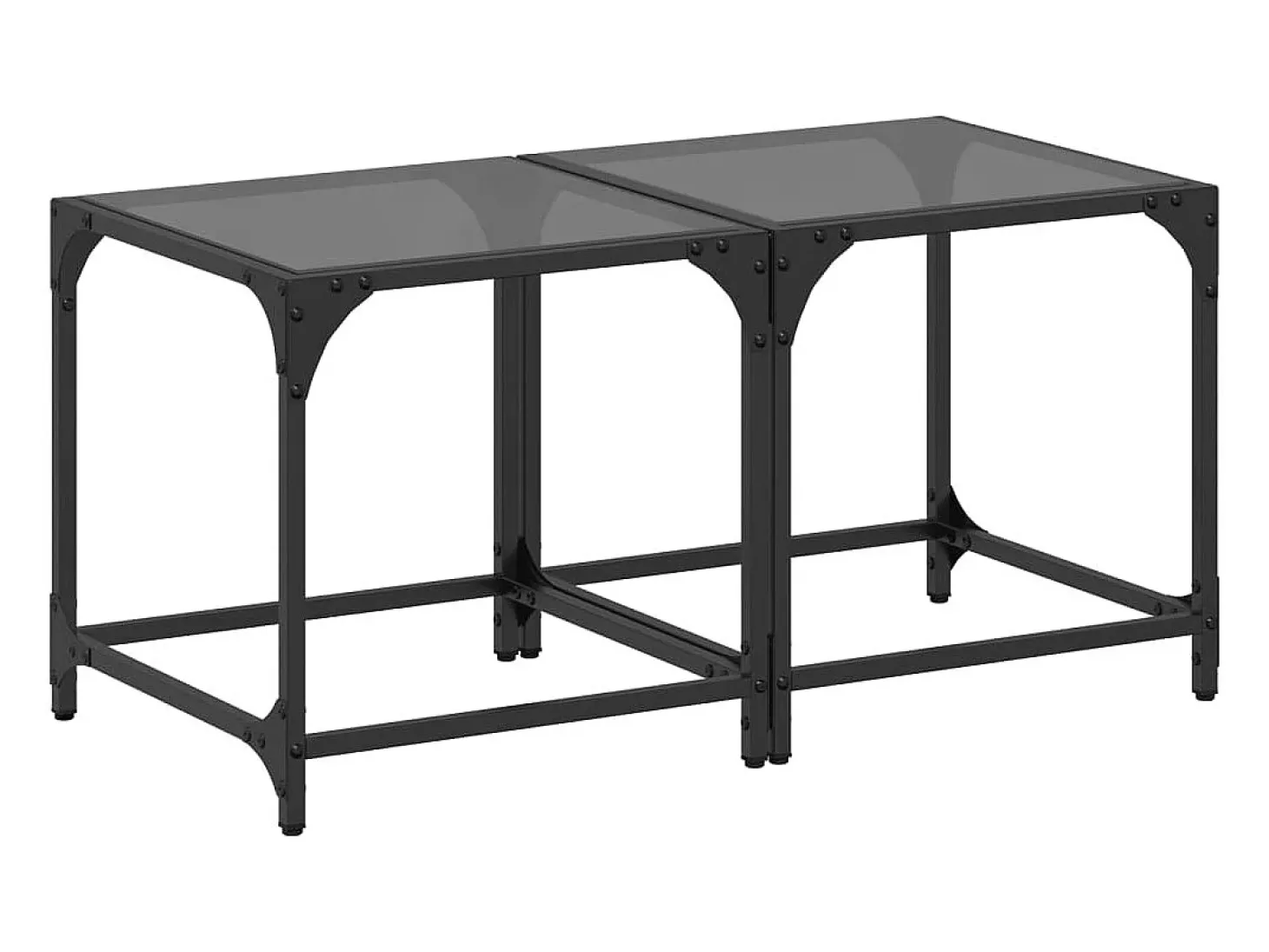 Mesas de centro c/ topo em vidro preto 2 pcs 40x40x40 cm aço PT448207