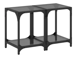 Mesas de centro c/ topo em vidro preto 2 pcs 30x30x40 cm aço PT171202