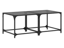 Mesas de centro c/ topo em vidro preto 2 pcs 50x50x40 cm aço