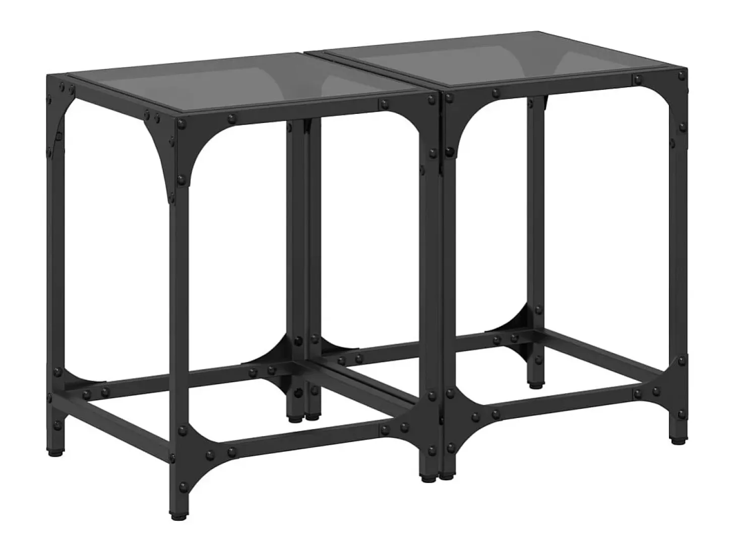Mesas de centro c/ topo em vidro preto 2 pcs 30x30x40 cm aço PT172250