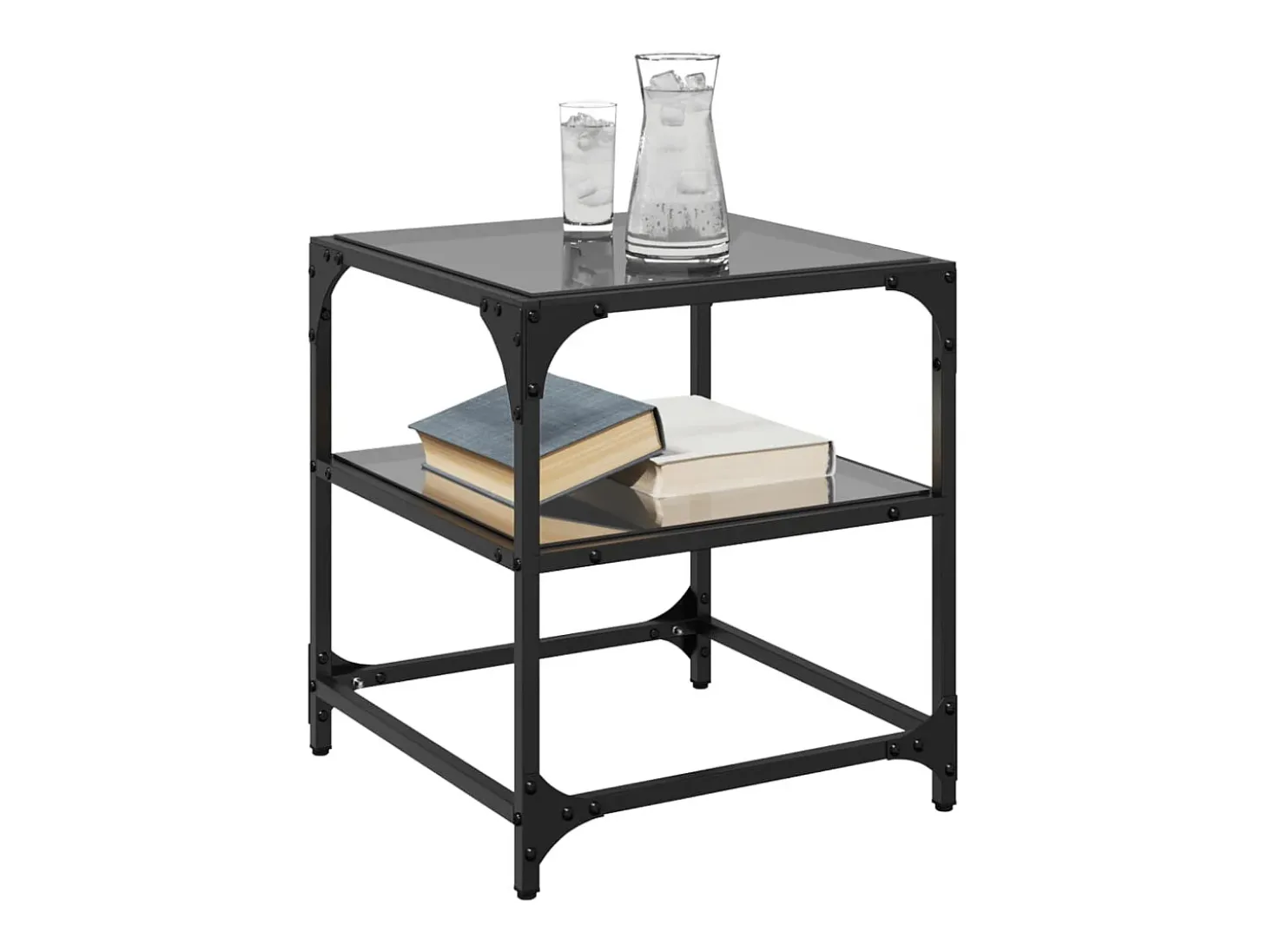 Mesas de centro c/ topo em vidro preto 2 pcs 40x40x45 cm aço PT580735