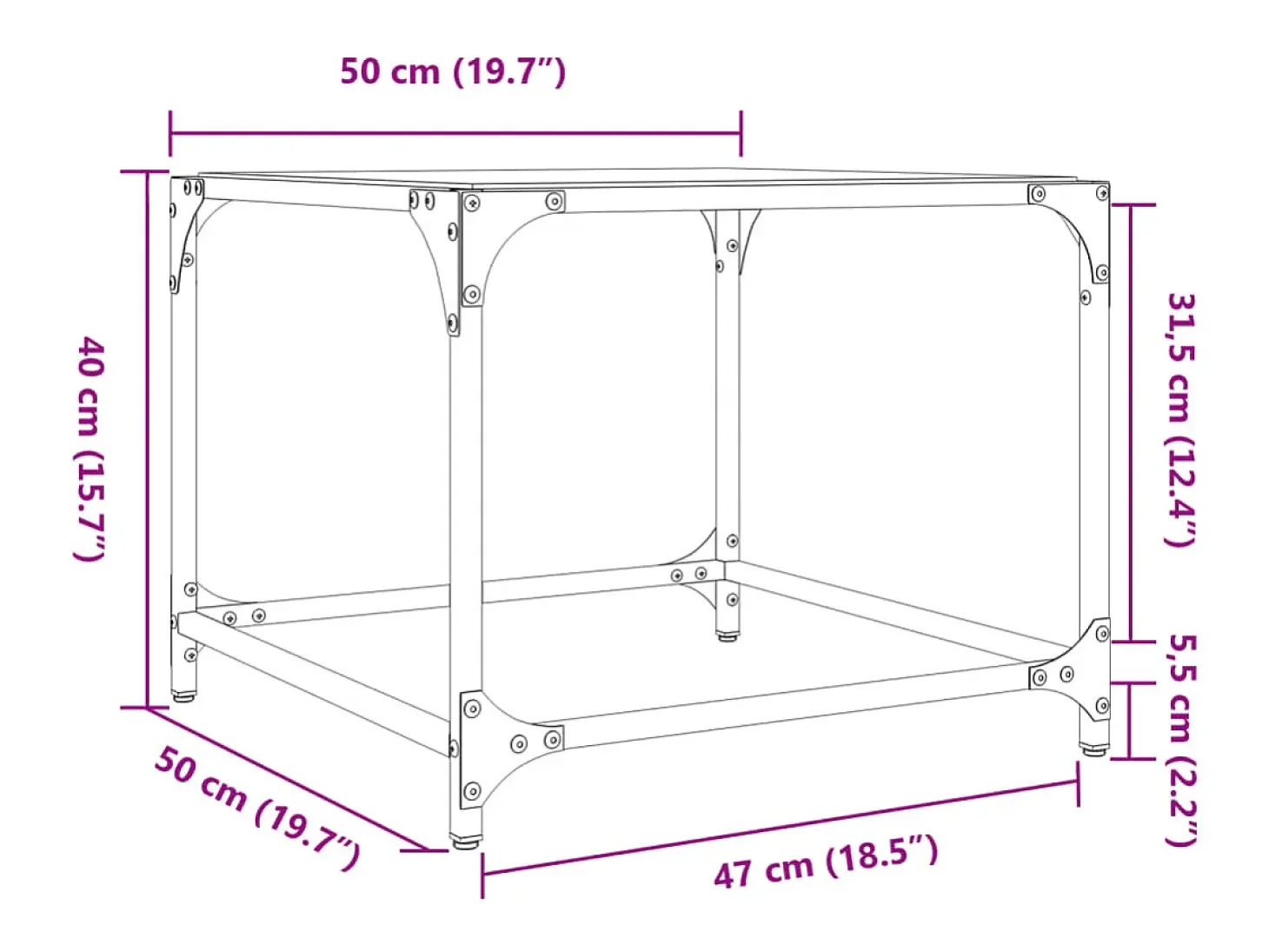 Mesas de centro c/ topo vidro transparente 2 pcs 50x50x40cm aço