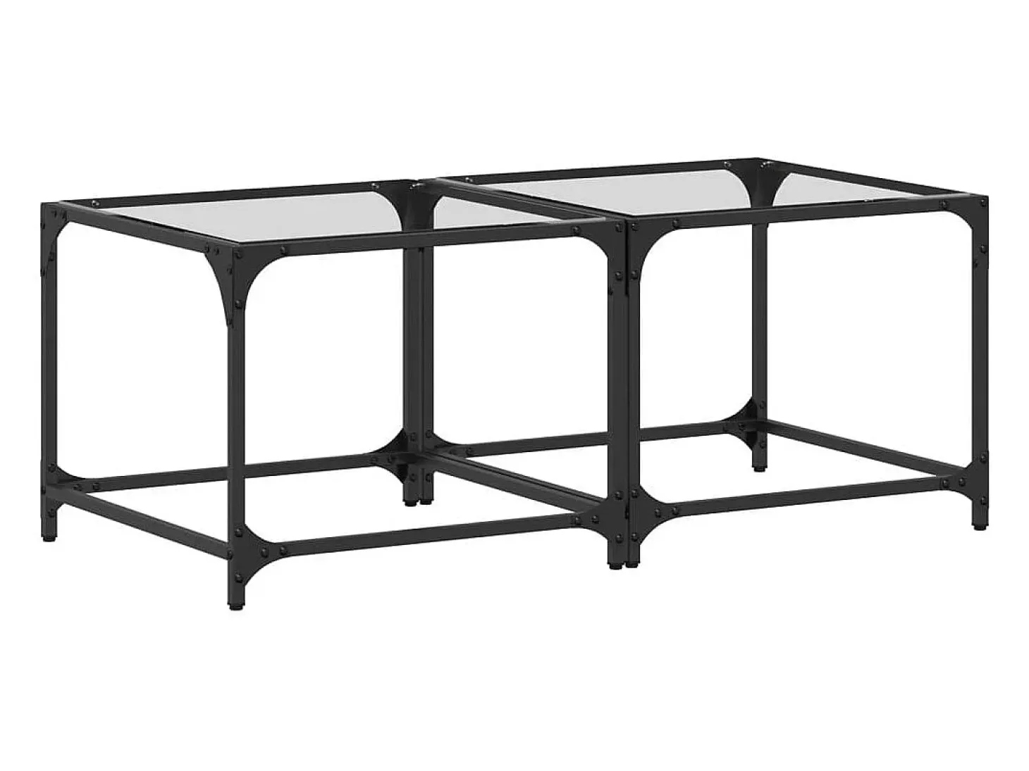 Mesas de centro c/ topo vidro transparente 2 pcs 50x50x40cm aço