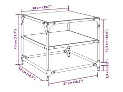 Mesas de centro c/ topo vidro transparente 2 pcs 50x50x45cm aço