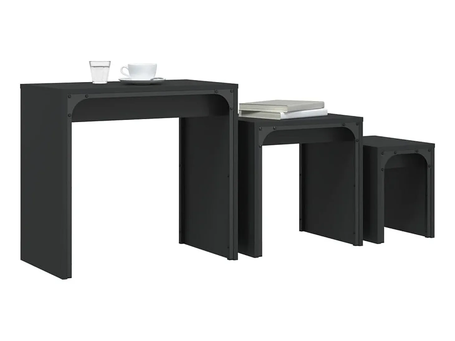 Mesas de centro de encastrar 3 pcs derivados de madeira preto PT866061