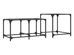 Mesas de centro encastrar 2 pcs c/ tampo vidro transparente aço