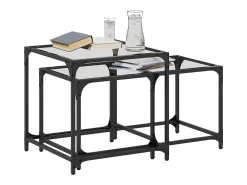 Mesas de centro encastrar 2 pcs c/ tampo vidro transparente aço PT699983