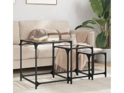 Mesas de encaixar 3 pcs c/ tampo vidro transparente aço