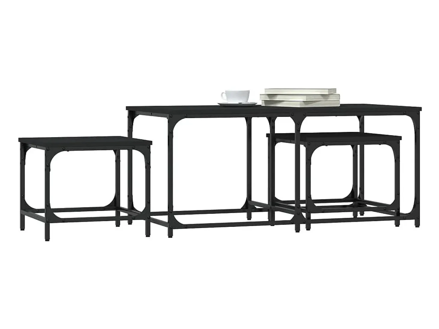 Mesas de encaixar 3 pcs derivados de madeira preto