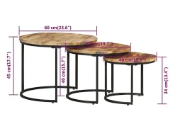 Mesas de encaixar 3 pcs madeira de mangueira áspera