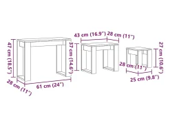 Mesas de encastrar 3 pcs derivados de madeira madeira velha