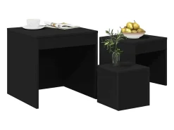 Mesas de encastrar 3 pcs derivados de madeira preto