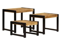 Mesas de encastrar 3 pcs madeira de mangueira maciça