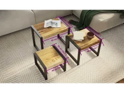Mesas de encastrar 3 pcs madeira de mangueira maciça
