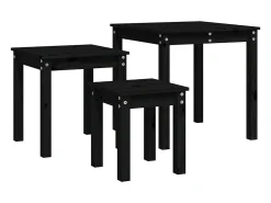 Mesas de encastrar 3 pcs madeira de pinho maciça preto