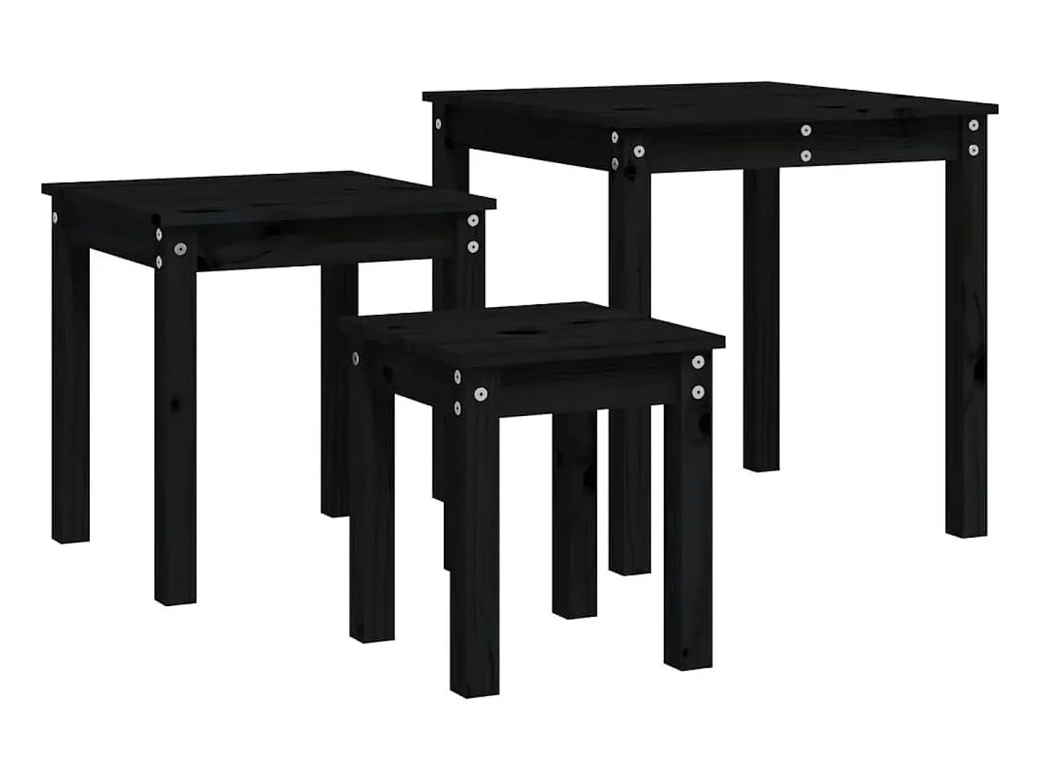 Mesas de encastrar 3 pcs madeira de pinho maciça preto