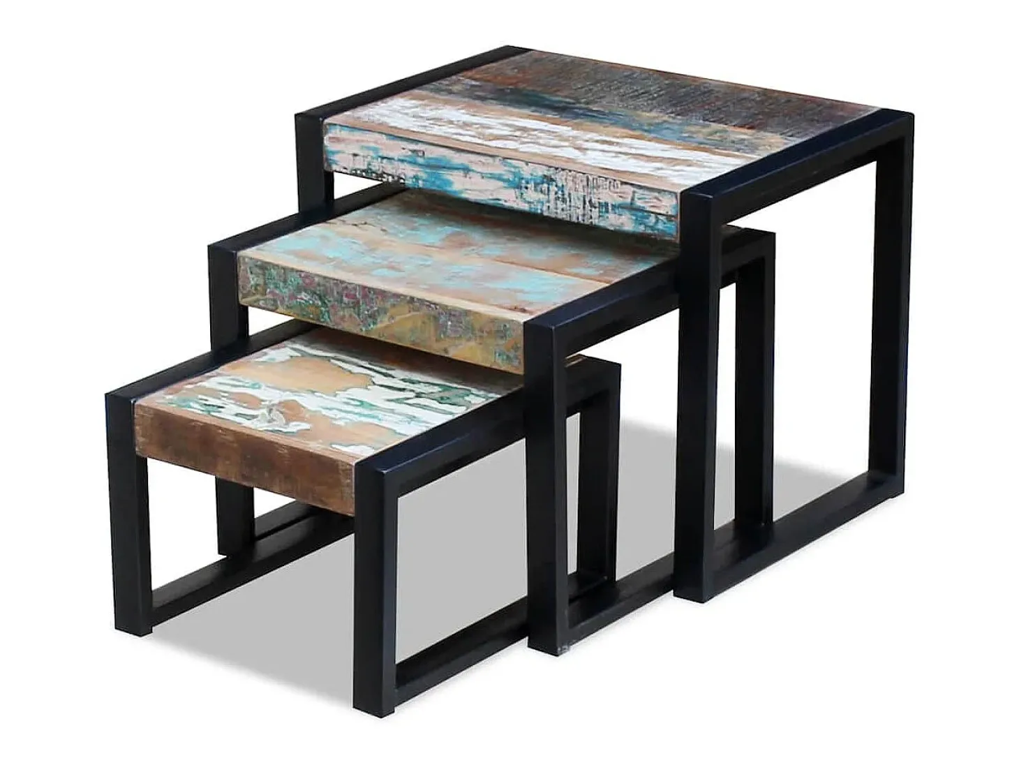 Mesas de encastrar 3 pcs madeira reciclada