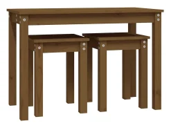 Mesas de encastrar 3 pcs madeira de pinho maciça castanho mel