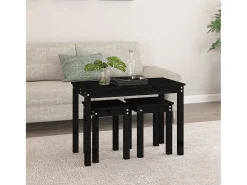Mesas de encastrar 3 pcs madeira de pinho maciça preto PT213924