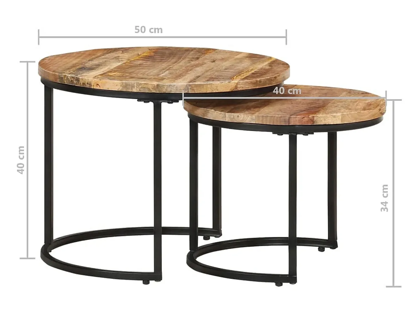 Mesas de encastrar 2 pcs madeira de mangueira áspera