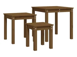 Mesas de encastrar 3 pcs madeira de pinho maciça castanho mel