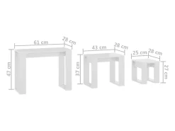 Mesas de encastrar 3 pcs madeira processada branco brilhante