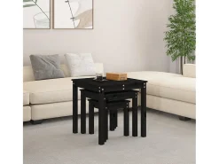 Mesas de encastrar 3 pcs madeira de pinho maciça preto PT913641