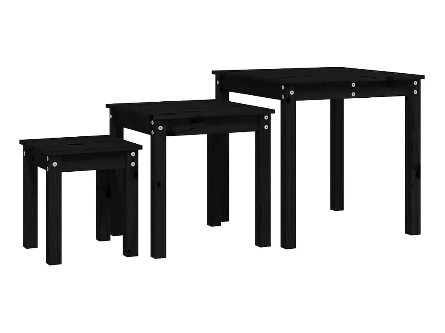 Mesas de encastrar 3 pcs madeira de pinho maciça preto PT913641