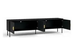 Meuble TV 4 Portes - Noir avec Poignées Dorées - 200 CM - Collection MONDO