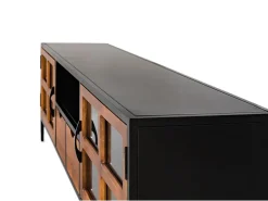 Meuble TV com 2 portas e 2 tomadas para visualização da tela principal.