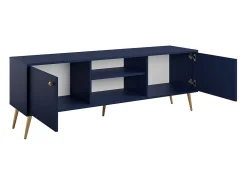 Meuble TV design AZURÉA – 2 portas & 2 nichos – Azul profundo – 156x55x41 cm