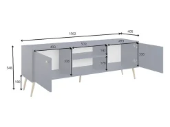 Meuble TV design AZURÉA – 2 portas & 2 nichos – Azul profundo – 156x55x41 cm