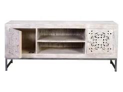 Meuble TV manguier e pés de metal branco antigo