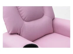 Mini poltrona reclinável ITCHI com elevação manual, material em PU na cor rosa, ideal para uma sala confortável.
