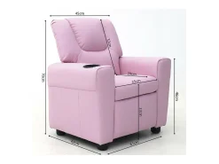Mini poltrona reclinável ITCHI com elevação manual, material em PU na cor rosa, ideal para uma sala confortável.